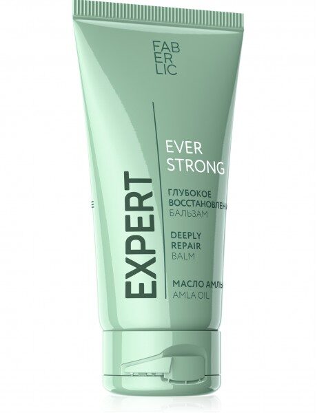 Купить Фаберлик Expert Ever Strong Deeply Repair Balm — мятный тюбик с ярким брендингом, упаковка из пластика, надписи на русском и английском из каталога Фаберлик.