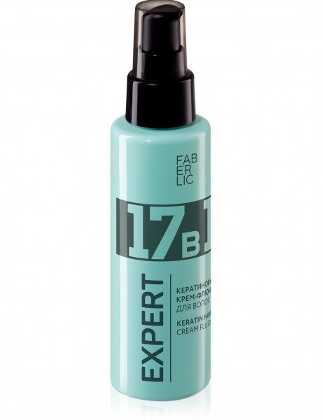 Купить Бирюзовый флакон с черной помпой Faberlic EXPERT KERATIN 17B: кератиновый крем-филлер для волос, уход и восстановление. из каталога Фаберлик.